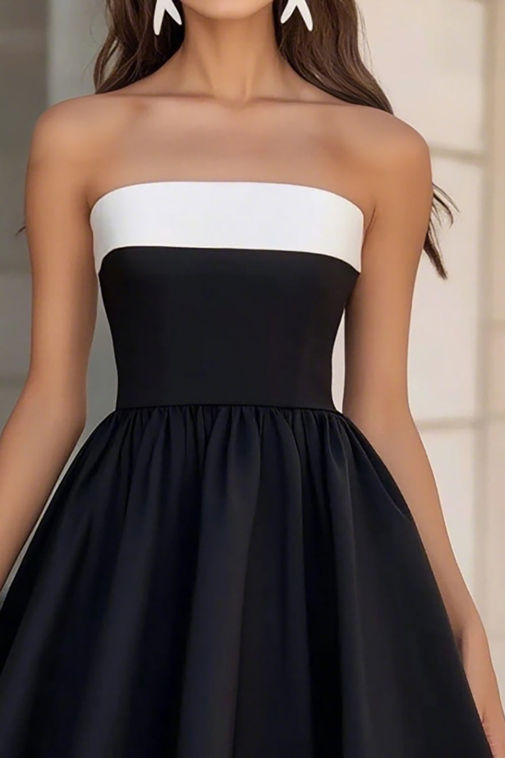 Strapless Black A Line Satin Graduation Dress - Image 2