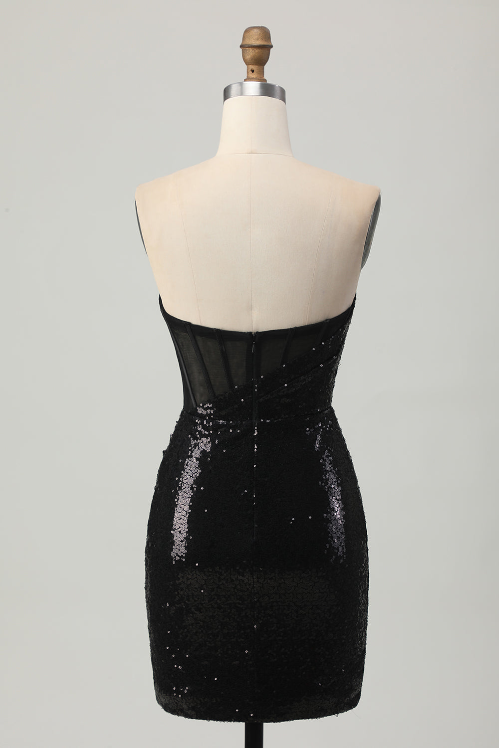 Black Bodycon Strapless Sequin Homecoming Dress with Slit - Image 2