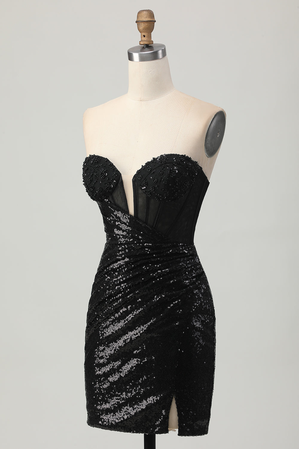 Black Bodycon Strapless Sequin Homecoming Dress with Slit - Image 3