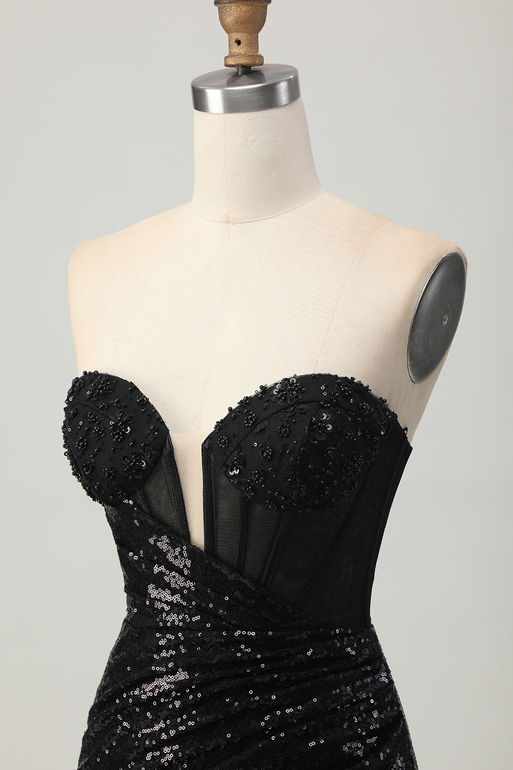 Black Bodycon Strapless Sequin Homecoming Dress with Slit - Image 6
