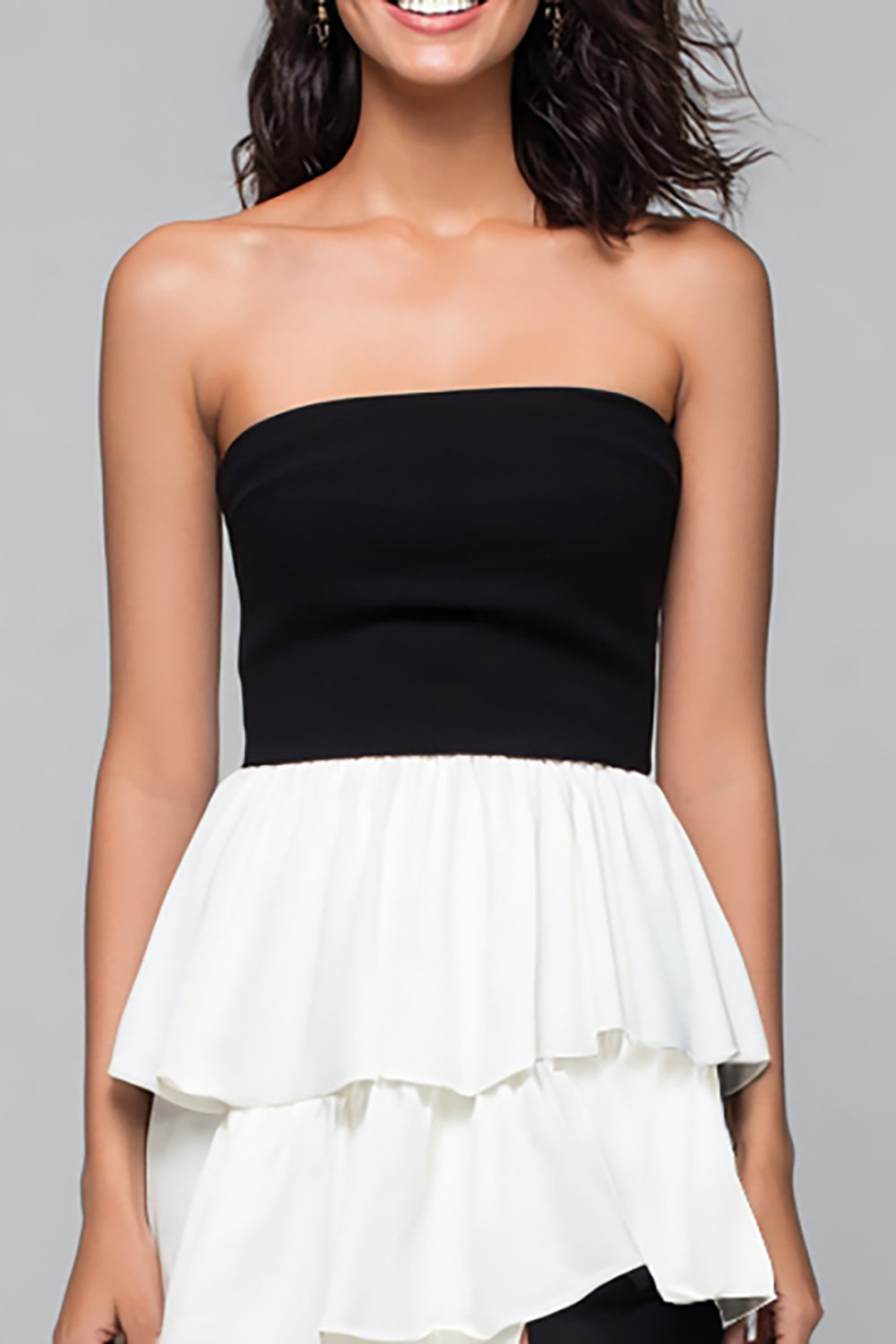 Strapless A-Line Tiered Ruffle Formal Dress With Slit - Image 2