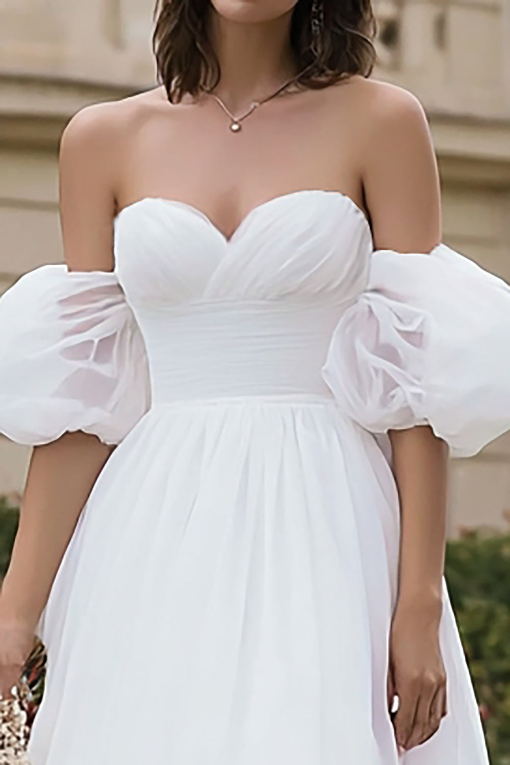 Strapless A-Line Ivory Engagement Dress With Removable Sleeves - Image 2