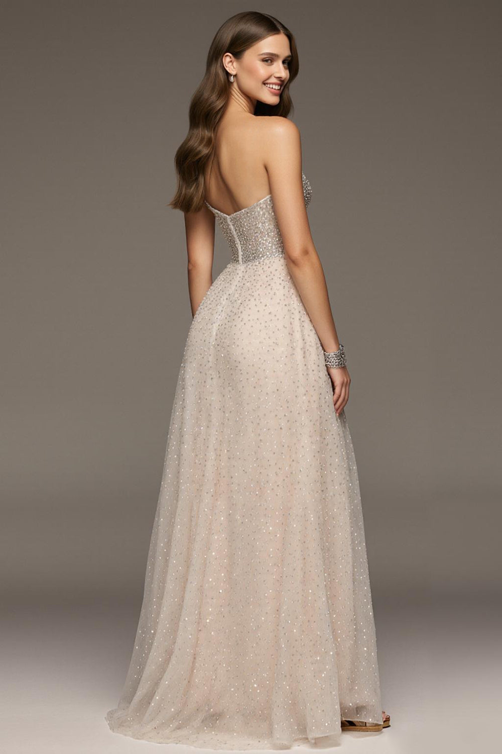 Strapless A-Line Ivory Sequin Prom Dress - Image 2
