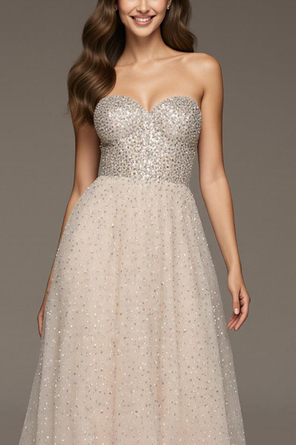 Strapless A-Line Ivory Sequin Prom Dress - Image 3
