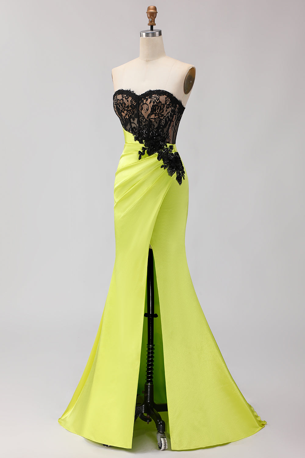 Strapless Black Green Mermaid Sequin Prom Dress - Image 3