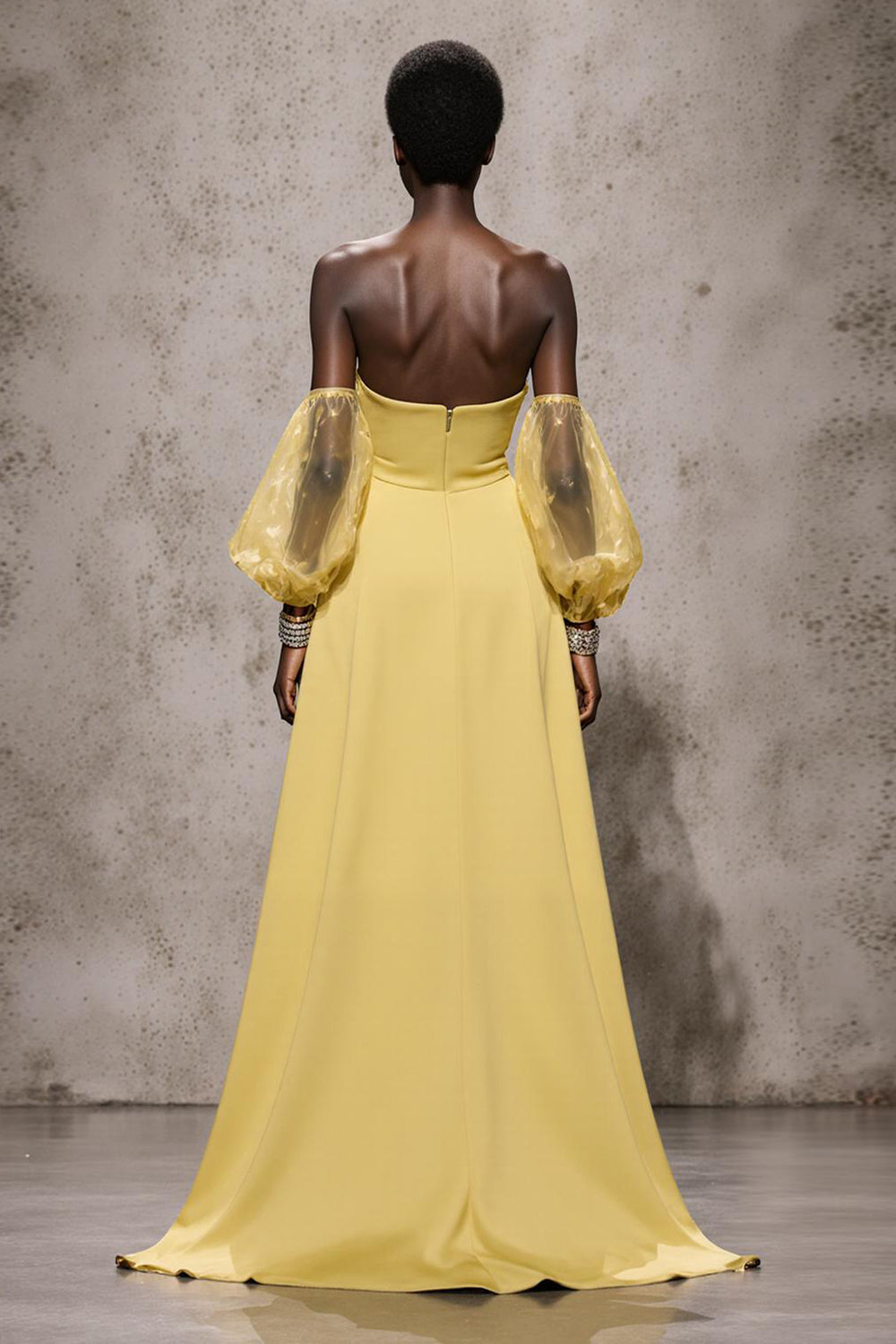 Strapless A-Line Daffodil Satin Gala Dress With Slit - Image 2
