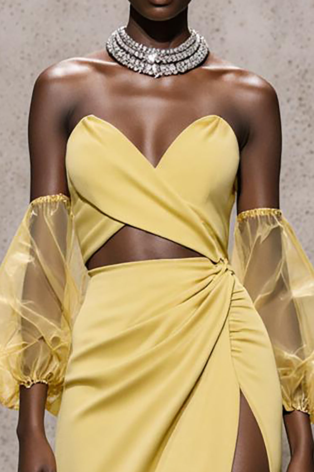 Strapless A-Line Daffodil Satin Gala Dress With Slit - Image 3