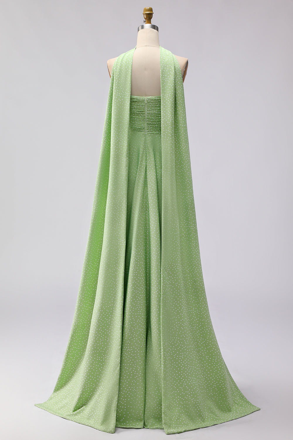 Strapless A Line Green White Polka Dot Bridesmaid Dress - Image 2