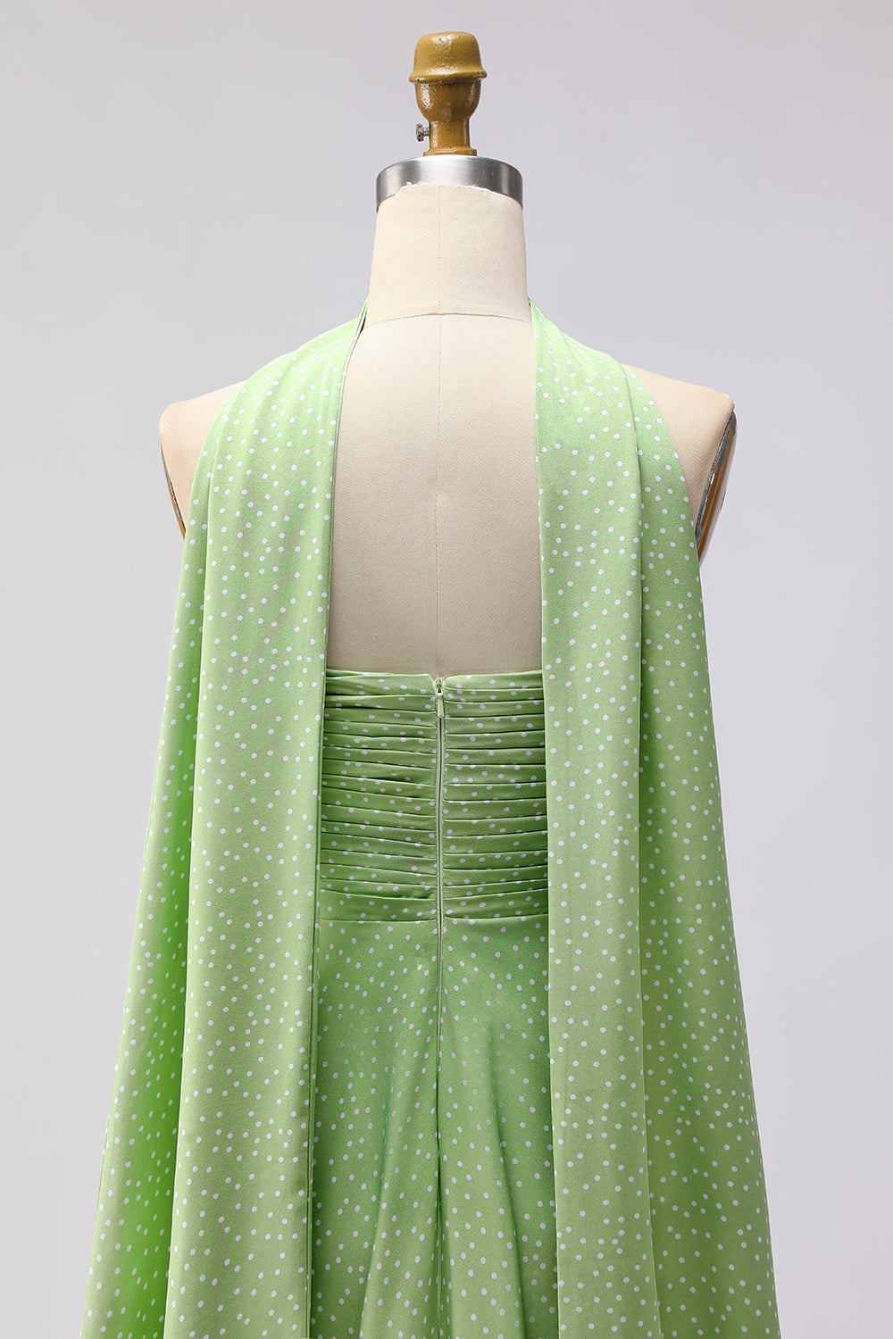 Strapless A Line Green White Polka Dot Bridesmaid Dress - Image 5