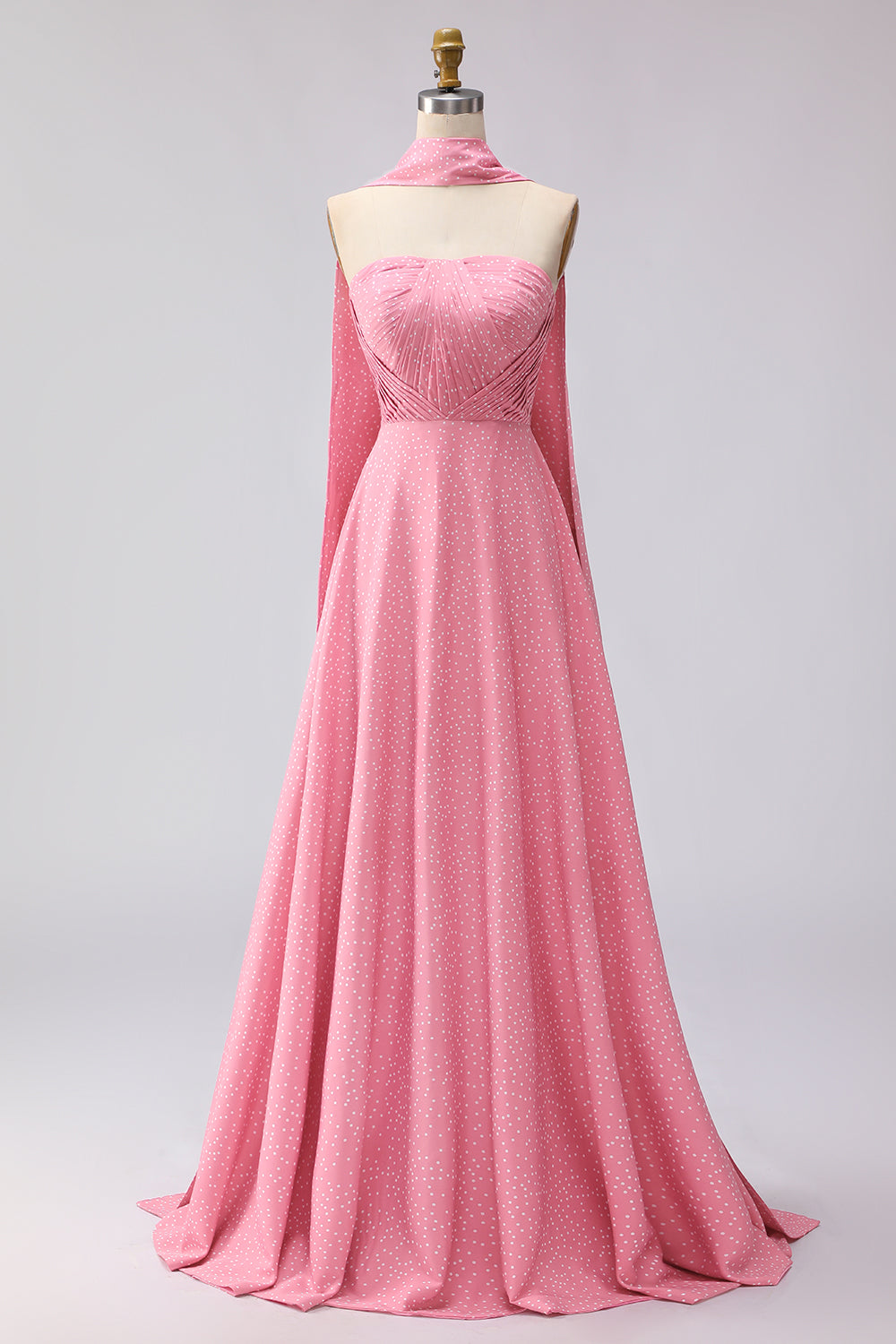 Strapless A Line Green White Polka Dot Bridesmaid Dress - Image 7