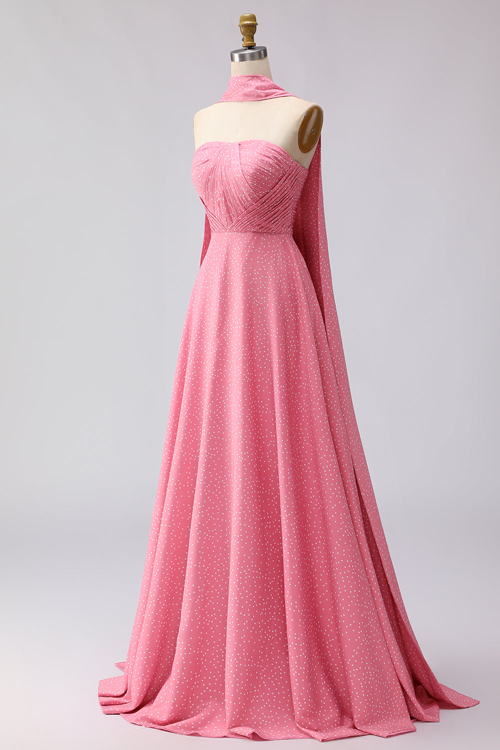 Strapless A Line Green White Polka Dot Bridesmaid Dress - Image 9