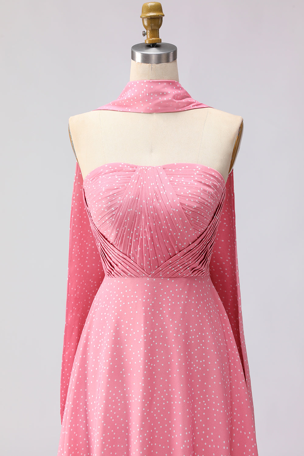 Strapless A Line Green White Polka Dot Bridesmaid Dress - Image 10