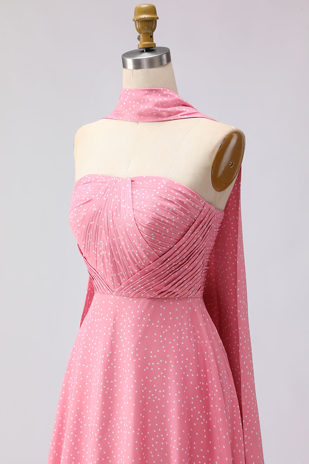Strapless A Line Green White Polka Dot Bridesmaid Dress - Image 11
