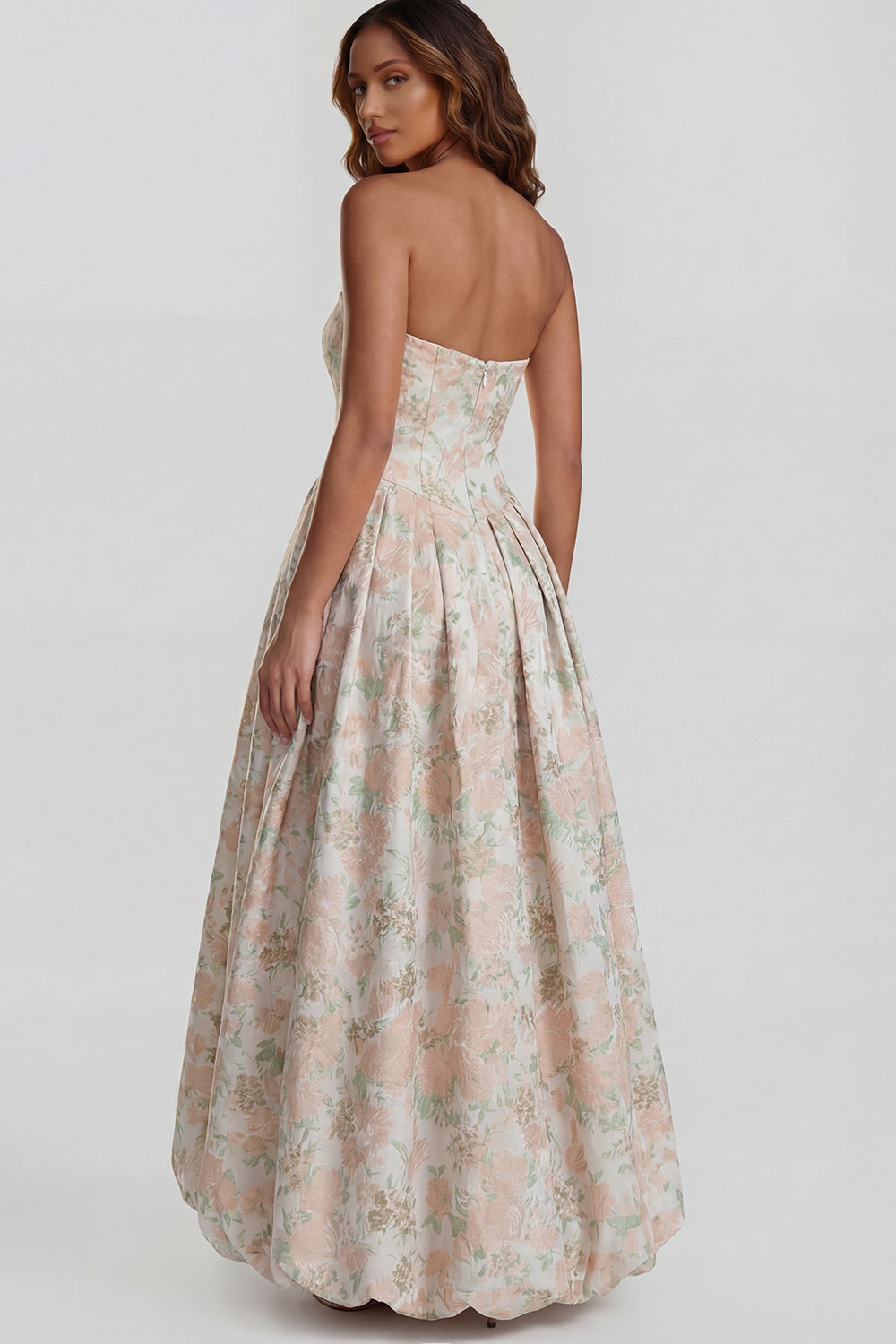 Strapless A Line Blue White Floral Wedding Guest Dress with Slit - Image 10