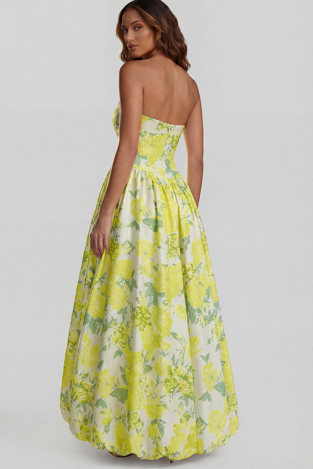 Strapless A Line Blue White Floral Wedding Guest Dress with Slit - Image 14
