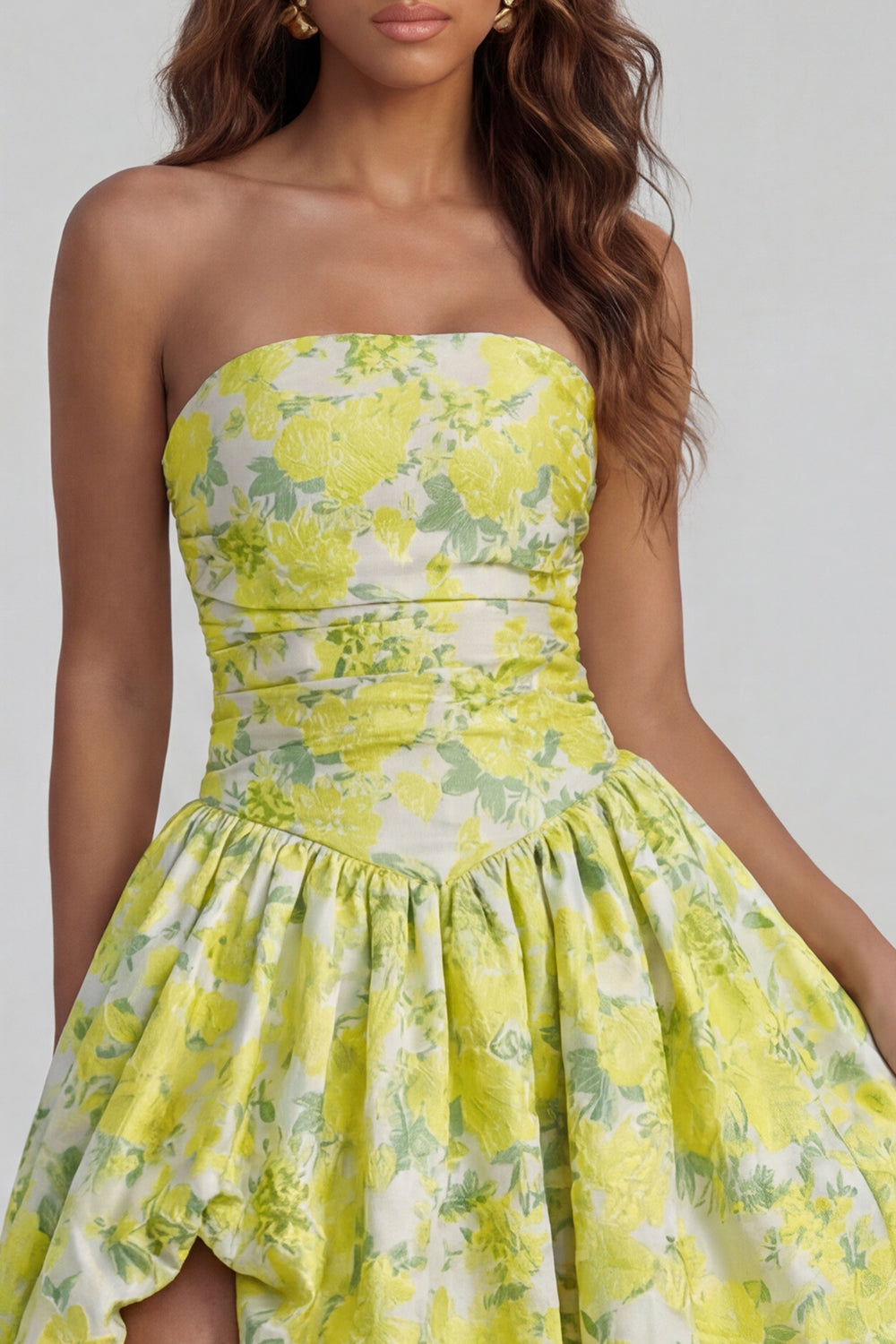 Strapless A Line Blue White Floral Wedding Guest Dress with Slit - Image 15