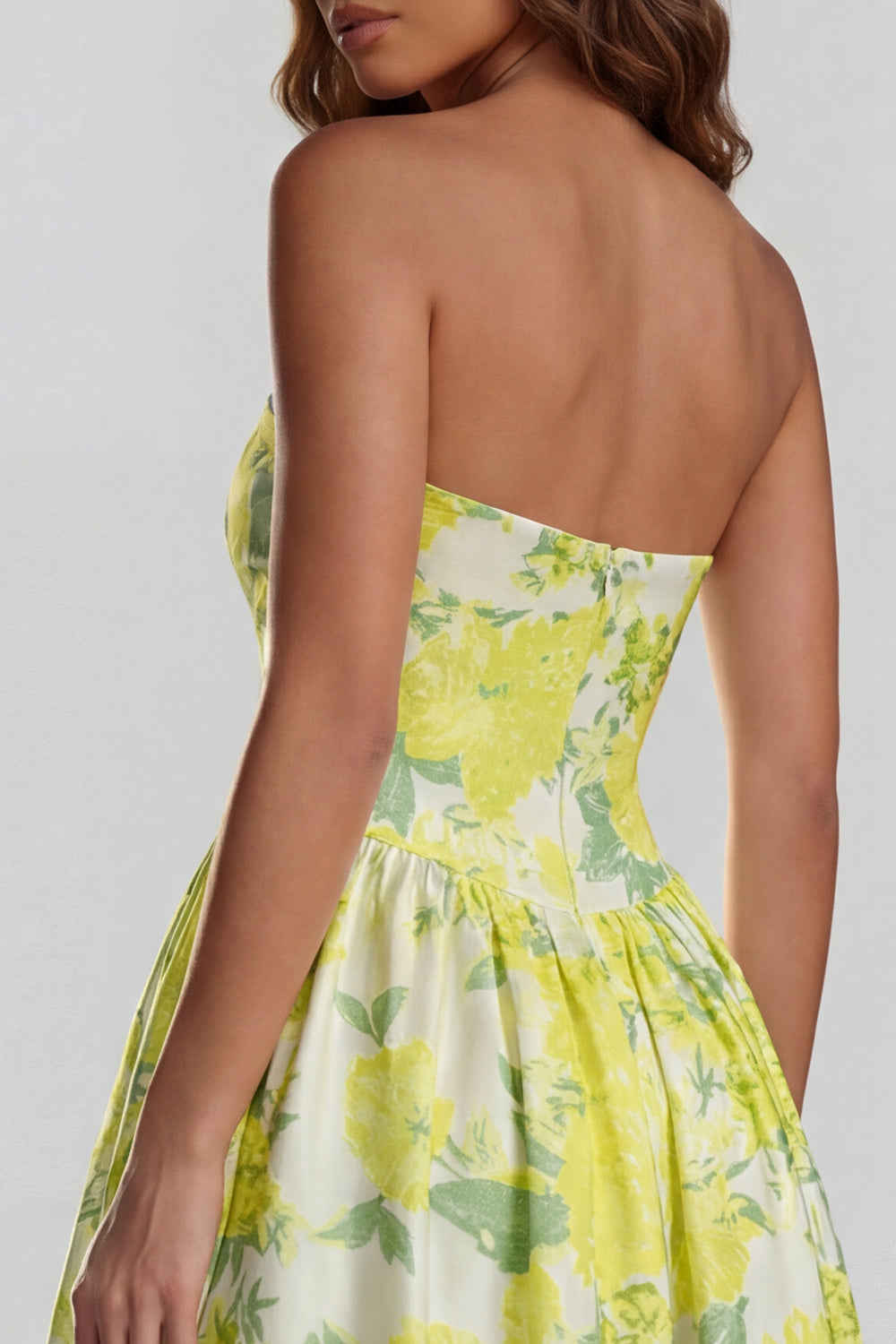 Strapless A Line Blue White Floral Wedding Guest Dress with Slit - Image 16