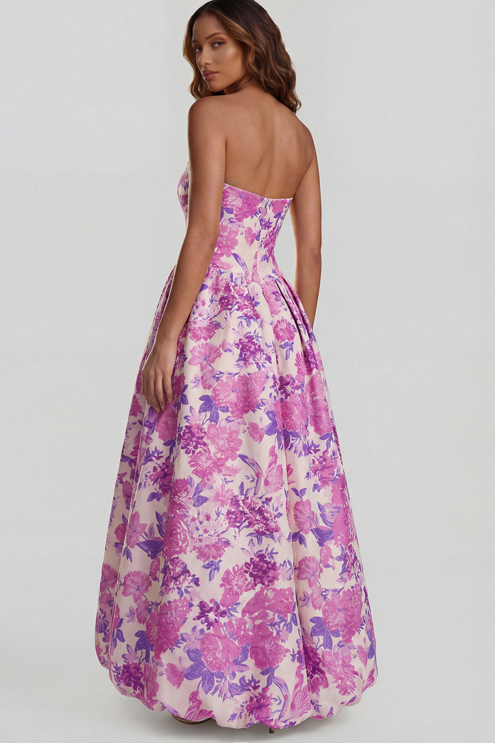 Strapless A Line Blue White Floral Wedding Guest Dress with Slit - Image 22