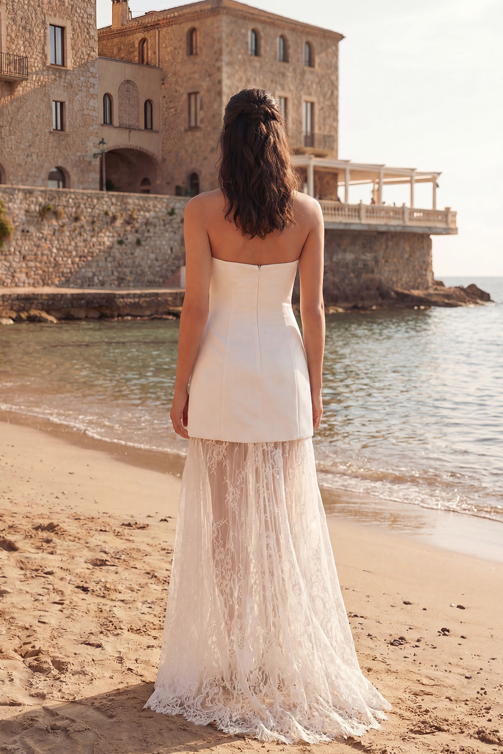Strapless A Line Lace Maxi White Dress - Image 2