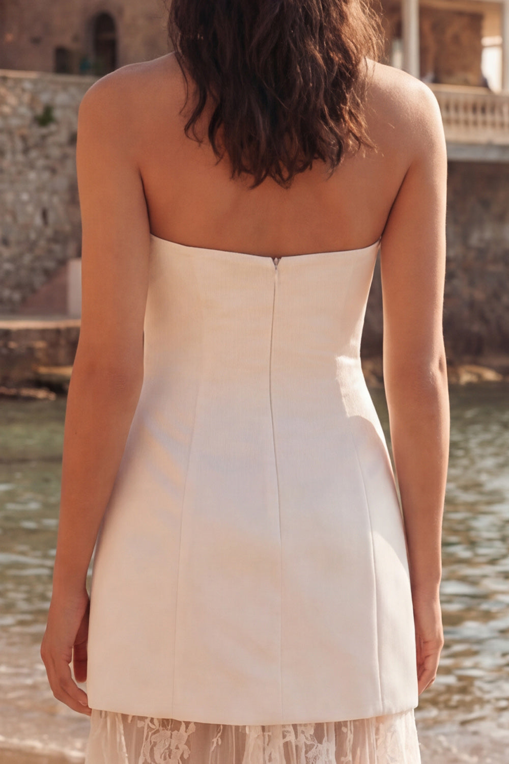 Strapless A Line Lace Maxi White Dress - Image 4