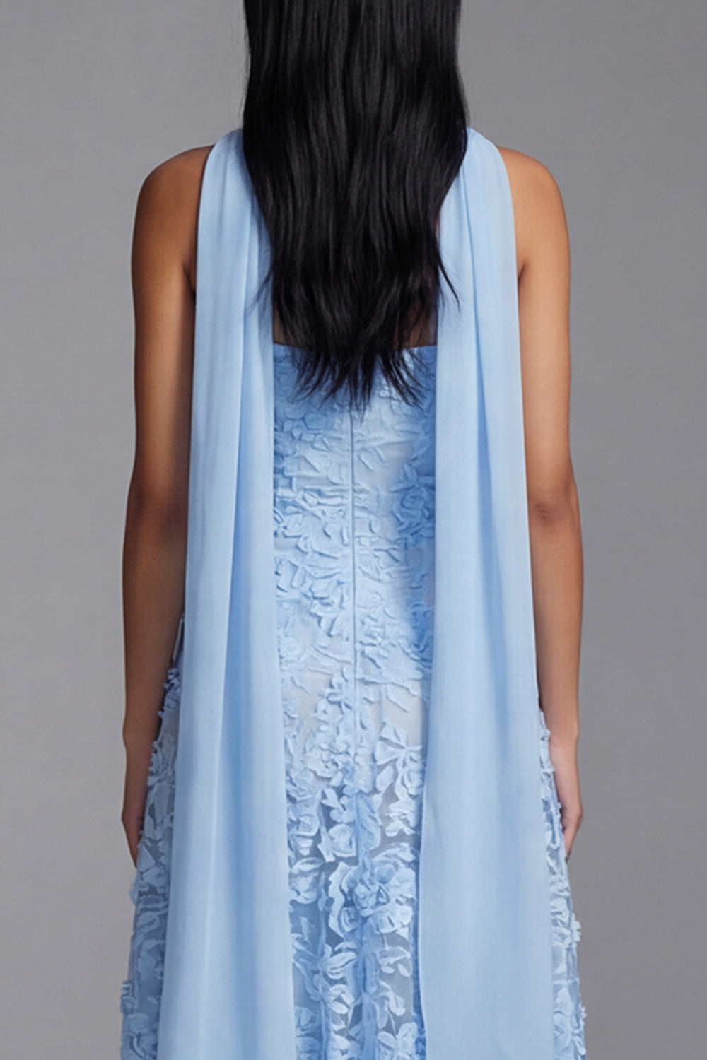 Strapless Blue Appliqued A Line Wedding Guest Dress - Image 4